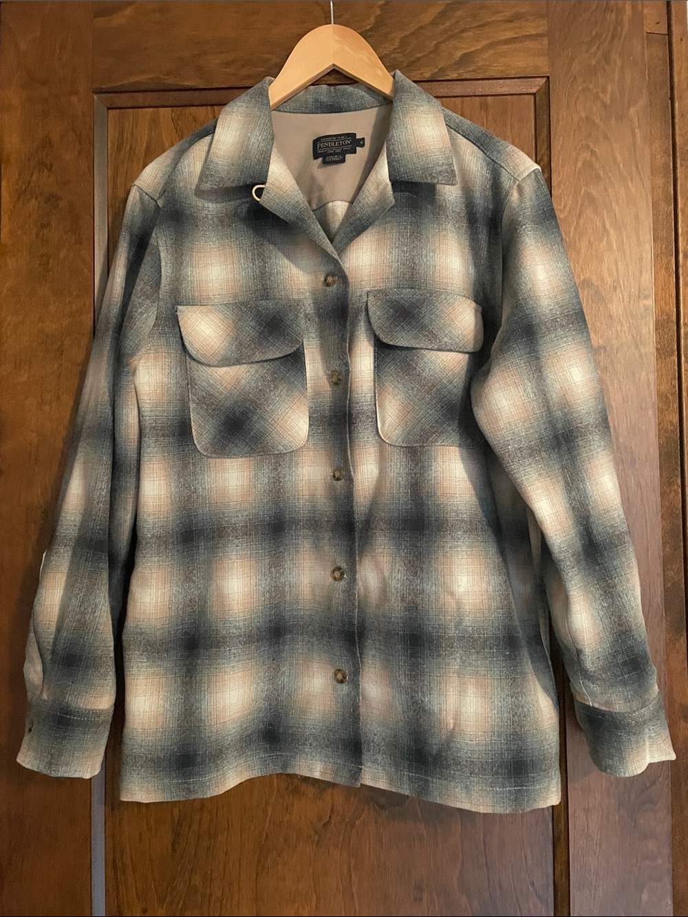 Pendleton Ombre Plaid Shirt Jacket - Blue Cream Brown - Wool - Women’s Small